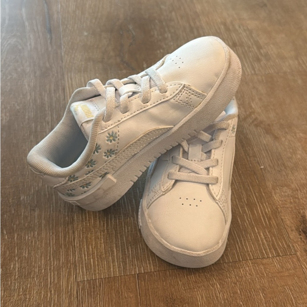 Puma Kids White Sneakers with Floral Accents